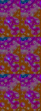 Doodle flowers sketch pattern. Raster pattern. Art inspipurple and brown style flowers and leaves background. Purple and brown hand drawn pattern.