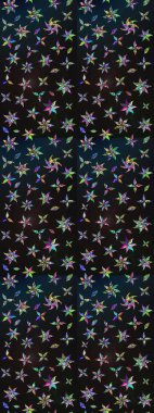 Raster - stok. Eskiz arkaplan modeli. Yapraklı çiçekler ve kır ve mavi renkli papatya çiçekleri..