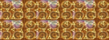 Raster illüstrasyonu. Kar tanelerinin soyut arkaplanlı Noel şablonu. Renkler. Kahverengi, bej ve sarı kar taneleri. Noel ve Yeni Yıl moda baskıları için tatil tasarımı.