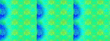 Yeşil, mavi ve sarı renkte etnik çiçeklerle süslenmiş zarif bir eskiz şekli. Asya Tekstil 'inde Raster Çiçek İllüstrasyonu.