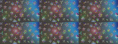 Şirin çiçekli, desenli, gri ve mavi renklerde renkli çizimler. El çizimi çiçek çizimi deseni (fayans). Tekstil için suluboya çizim deseni.