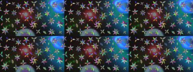 Küçük çiçekli yay deseni çiz. Raster illüstrasyonu. Suluboya tarzında gri ve mavi renkler üzerine.