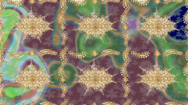 Kahverengi renkli ve altın elementli klasik eskiz deseni. Raster illüstrasyonu.