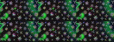 Nakış desenli çiçek deseni. Renkli grunge, soyut arkaplanı kologray ve yeşil çiçeklerle süslüyor. İzler, kumaş, duvar kağıtları, tekstil için raster dokusu.