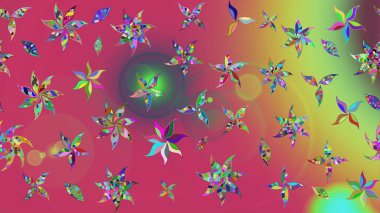 Şirin çiçekli eskiz deseni ve pembe ve yeşil renkli yapraklar, suluboya çiçek deseni, duvar kağıdı, kart ya da kumaş için fayanslı. Raster illüstrasyonu.