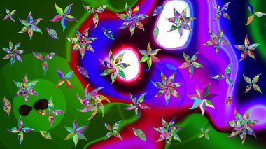 Raster. Sabıka fotoğraflarında, bebek kıyafetlerinde, duvar kâğıtlarında, paket kutularında falan kullanılabilir. Zarif, parlak ve eskiz yeşil ve mor çiçek desenli tasarım.