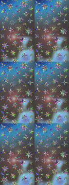 Sevgililer günü ve tebrik kartı konsepti için şık bir davetiye. Manzaralı çiçek deseni. Üst manzara, yumuşak mavi ve gri renkli. Çiçek kompozisyonu, el boyası, hassas şablon..