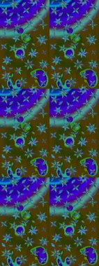 Raster illüstrasyonu. Düz Çiçek Elementleri Tasarımı. Güzel kumaş deseni. Renkli Bahar Teması eskiz kalıbı. Asya tekstil tarzında. Çiçek desenini çiz.