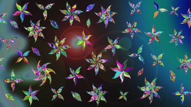 Raster düz çiçek çizim deseni. Mavi ve gri renkte çiçekler. Tasarım hediye paketi, tebrik kartları, posterler ve afiş tasarımı.