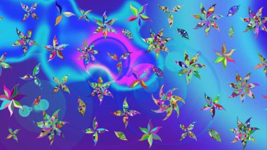 Nazik, narin çiçek arkaplanı. Mavi ve mor renkli çiçekler. Raster çiçek desenli ve çiçekli..