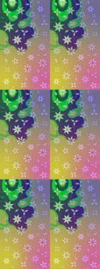 Raster Floral Illustration, Asyalı tekstil. Tarafsız ve yeşil renklerdeki etnik çiçeklerle zarif bir eskiz deseni..