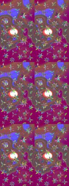 Çiçekli karalama şeklinde Raster çiçek deseni. Mor ve kahverengi renkte çiçekler. Nazikçe, güzel çiçek arkaplanı..