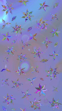 Çiçekler. Soyut etnik raster çizim kalıbı. Vadinin çiçekleri menekşe ve mavi renklerde.