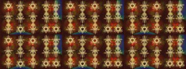 Yeni yıl kar tanesi. Düz kar karalama ikonları, kar taneleri silueti kahverengi, yeşil ve sarı renkli yılbaşı afişleri, kartlar. Güzel soyut kar tanesi raster tasarımı..