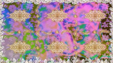 Doğu tarzı arabesk. Raster altın desen. Altın elementli nötr renkler. Raster illüstrasyonu. Kusursuz altın desenli bukleler..