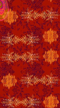 Raster Henna tarzı. Etnik Mandala havlusu. Taslak süsleme izi. Sınır Kızılderili çiçekli paisley patten. Tebrik kartı arkaplanı, boyama kitabı, arkaplan, tekstil için kullanılabilir.