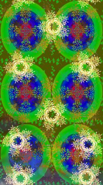 Raster Noel soyut renkli arka plan ve tatlı kar tanesi. Farklı kar taneleri toplayıcısı, yeşil, mavi ve kahverengi renklerde kış elementleri..