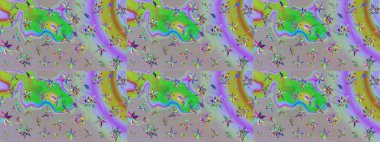 Suluboya elle çizilmiş çiçek desenli eskiz deseni. Parlak renkli fantezi çiçekleri, yapraklar, gri ve nötr renklerde tomurcuklar gri ve nötr.