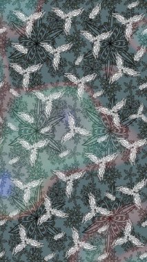 Raster illüstrasyonundaki çiçek desenli çizim. Gri renkli çiçekler.