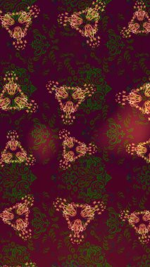 Çiçekler. Soyut etnik raster çizim kalıbı. Vadinin çiçekleri kahverengi, mor ve yeşil renklerde.