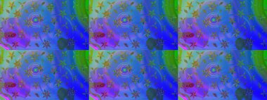 Raster illüstrasyonu. Mavi ve mor renklerde. Çiçekli güzel suluboya desen.