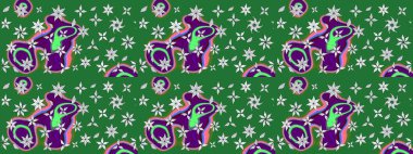 Yeşil ve nötr renklerde çiçekler. Küçük çiçekteki sevimli çiçek deseni. Raster illüstrasyonu.