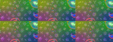 Raster suluboya çiçek deseni, narin çiçekler, yeşil ve mavi çiçekler, tebrik kartı şablonu. Raster Güzel kumaş deseni.