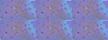 Raster Illustrasyon 'daki Çiçek Deseni' nin son moda çizimi. Mor ve mavi renkte çiçekler. Renkli Yaz Temalı eskiz kalıbı. Düz Çiçek Elementleri Tasarımı.