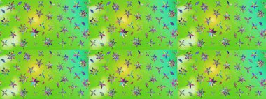 Süslü kumaş deseni. Raster illüstrasyonundaki çiçek desenli çizim. Renkli Bahar Teması eskiz kalıbı. Düz Çiçek Elementleri Tasarımı.