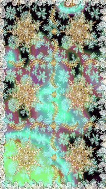 Doğum günü kartı, davetiye ya da afiş için iyidir. Dekoratif simetri arabesk. Kusursuz ortaçağ çiçek deseni. Tarafsız renklerde altın. Raster illüstrasyonu.