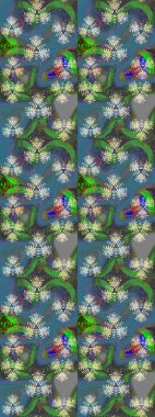 Renkli Bahar Teması eskiz kalıbı. Düz Çiçek Elementleri Tasarımı. Eskiz klasiği. Raster Şirin kumaş deseni.