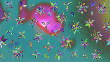 Klasik çiçek tasarımı elementleri. Yeşil ve mavi kıvırcık çiçekler yeşil ve mavi renklerde şekillenir. Raster illüstrasyonu.