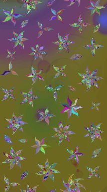 Raster illüstrasyonu. Şirin çiçek elementleri. Robot resim. Kahverengi ve yeşil renkte çiçekler.