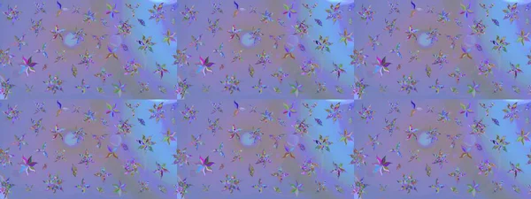 Raster Illustrasyon 'daki Çiçek Deseni' nin son moda çizimi. Mor ve mavi renkte çiçekler. Renkli Yaz Temalı eskiz kalıbı. Düz Çiçek Elementleri Tasarımı.