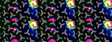 Güzel bir kış süsü. Renkli kar taneleri Raster çizimi. Siyah, mavi ve yeşil kar tanelerinden izole edilmiş..