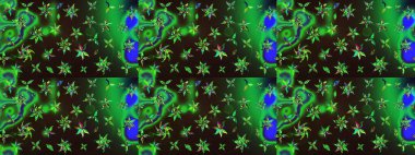 Raster illüstrasyonu. Yeşil ve gri renkli çiçekler. Küçük çiçekte sevimli çiçek deseni var..