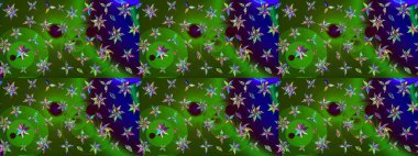 Yeşil ve mavi renklerde. Çiçekli güzel suluboya desen. Raster illüstrasyonu.