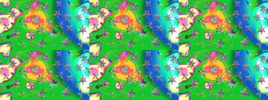 Yeşil ve mavi renkte çiçekler. Raster illüstrasyonunda çiçek deseni çizimi.