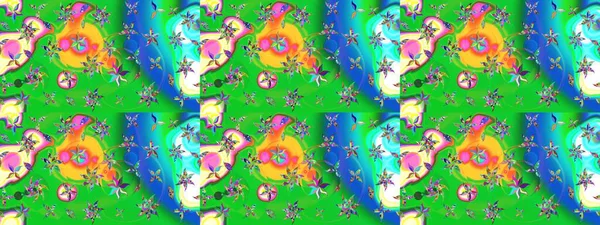 Yeşil ve mavi renkte çiçekler. Raster illüstrasyonunda çiçek deseni çizimi.