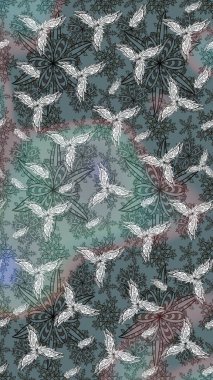 Raster illüstrasyonundaki çiçek desenli çizim. Gri renkli çiçekler.