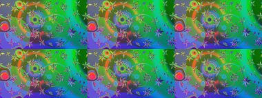 Raster illüstrasyonu. Yeşil ve mavi renkte çiçekler. Çizim çiçek deseni duvar kağıdı için kullanılabilir.