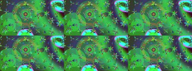 Yeşil ve mor renkli çiçekler. Küçük çiçekte sevimli çiçek deseni var..