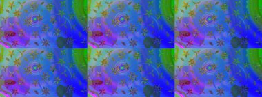 Raster illüstrasyonu. Mavi ve mor renklerde. Çiçekli güzel suluboya desen.