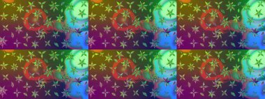 Raster - stok. Eskiz arkaplan modeli. Yapraklı çiçekler ve yeşil ve kahverengi renkli papatya çiçekleri..