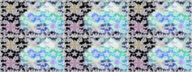 Tarafsız ve mavi renkte çiçekler. Çiçekli, suluboya desenli kusursuz çiçek deseni. Raster illüstrasyonu. Düz Çiçek Elementleri Tasarımı. Renkli Bahar Teması Kusursuz Arkaplan.