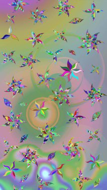 Vadinin çiçekleri tarafsız ve yeşil renklerde. Çiçekler. Soyut etnik raster çizim kalıbı.