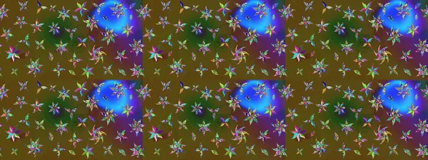 Çiçeksel fantezi tasarımı ve parlak bir arka plan çizimi. Renkli Bahar Teması eskiz kalıbı. Düz Çiçek Elementleri Tasarımı.