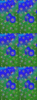 Çiçek desenli raster, yeşil ve mavi çizgi grafik desenli soyut raster arkaplan. Modern stil dokusu.