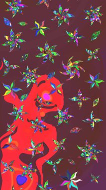 Yapraklı çizim şekli. Davetiye ve kartpostal tasarımı için dekoratif çiçek unsurları. Poster ya da kapak için arka plan. Şirin, zarif çiçekler Raster illüstrasyonu. Tekstil için figür.