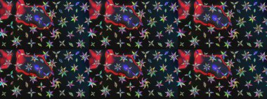 Hediye ambalaj kağıdı, tebrik kartları, posterler ve pankart tasarımı. Raster düz çiçek çizim deseni. Gri ve mavi renkte çiçekler.